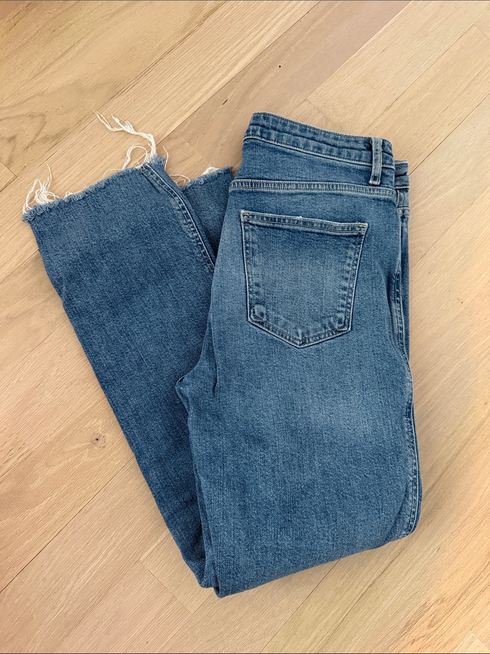 Free People Blue Cropped Raw-Hem Jeans
